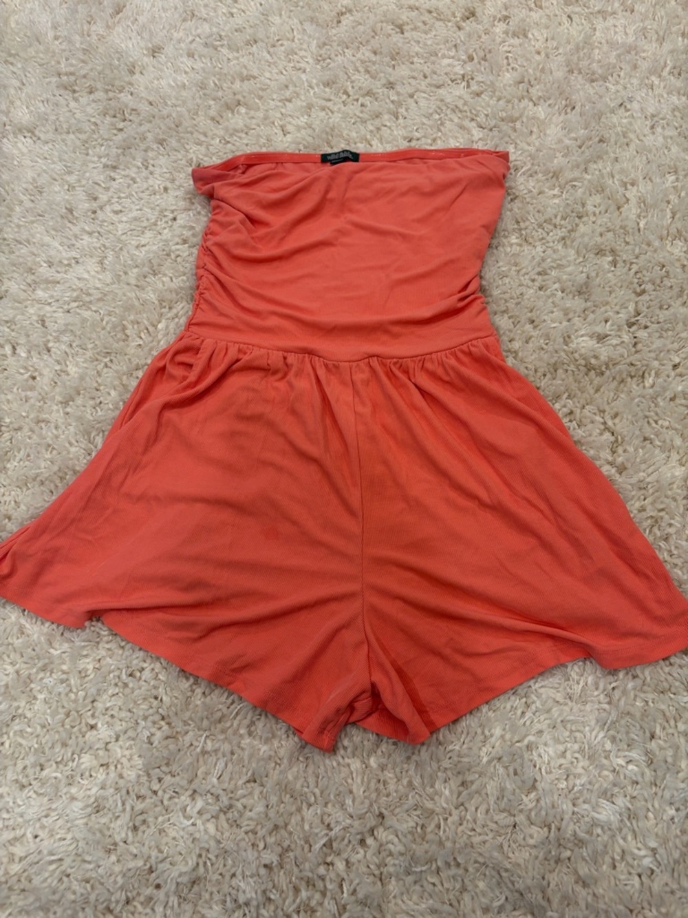 Wild Fable Coral-Pink Strapless Ribbed Romper